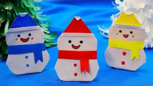 下雪了,折个可以立起来的小雪人,萌萌哒太好玩了,手工折纸视频