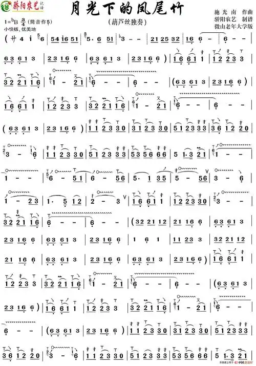 月光下的凤尾竹葫芦丝独奏降b调