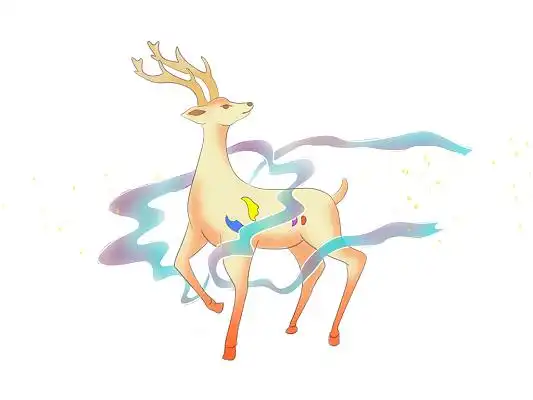 彩色手绘国潮古风中国风麋鹿神鹿元素png素材