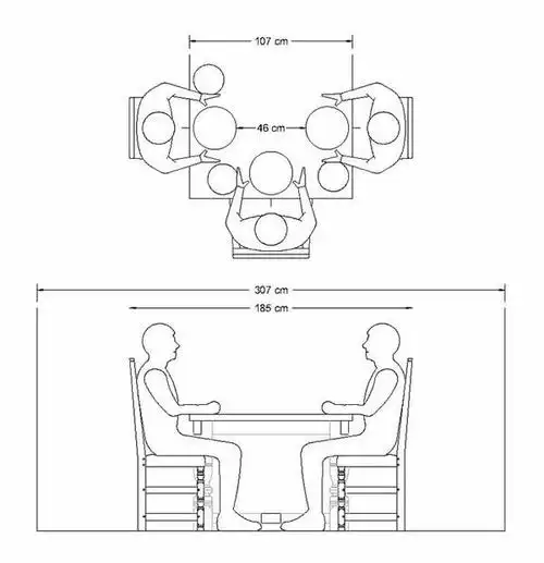 通常,餐桌的标准高度为75厘米,一般规则是椅子座椅平面和桌面之间至少
