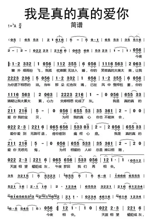 我是真的真的爱你歌词简谱歌谱-苍强曲谱