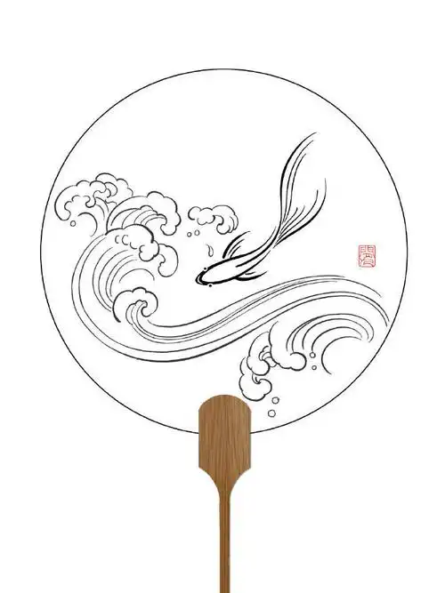 团扇线稿閒人画