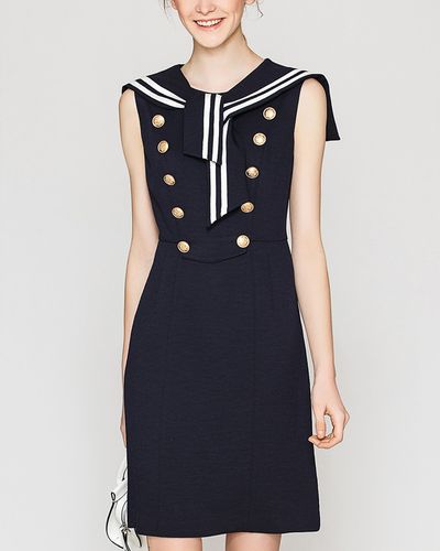 yiner音儿折扣店女装夏新款纽扣英伦风修身a字连衣裙影8c57205891