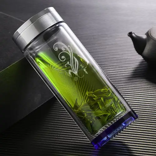 思宝蓝水星玻璃杯男女女士双层泡茶杯子便携水杯玻璃杯