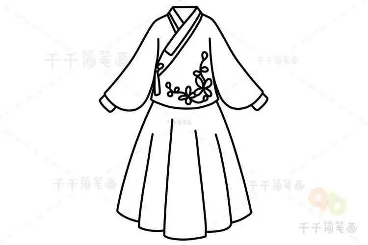 美丽的汉服简笔画教程_民族服饰简笔画