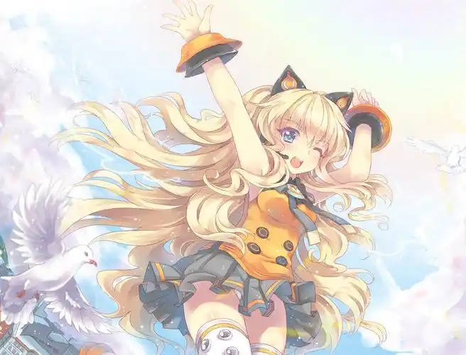 人物金发长发蓝眼睛动漫再见动漫女孩微笑眨眼自然动物鸟类vocaloid