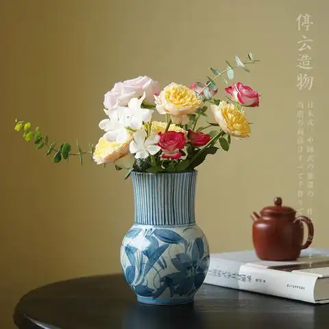 手绘青花瓷花瓶景德镇手工陶瓷插花花插中式客厅摆件复古怀旧日式