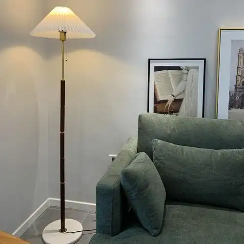 北欧落地灯客厅轻奢ins卧室全铜实木复古美式落地灯