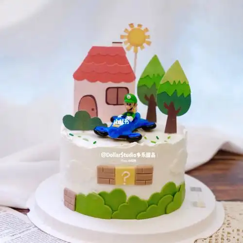 超级马里奥卡通男孩可爱儿童半翻糖生日蛋糕