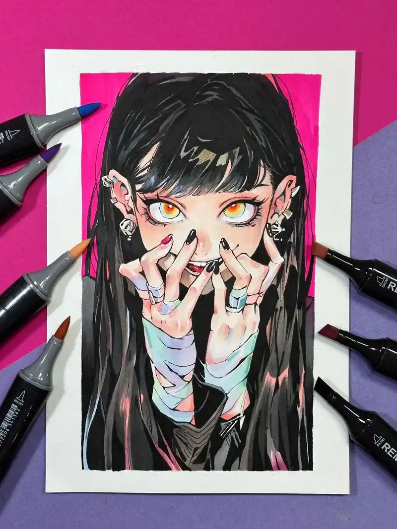 【马克笔】绘画打卡.悍匪美女系列294 #手绘动漫人物 #绘 - 抖音