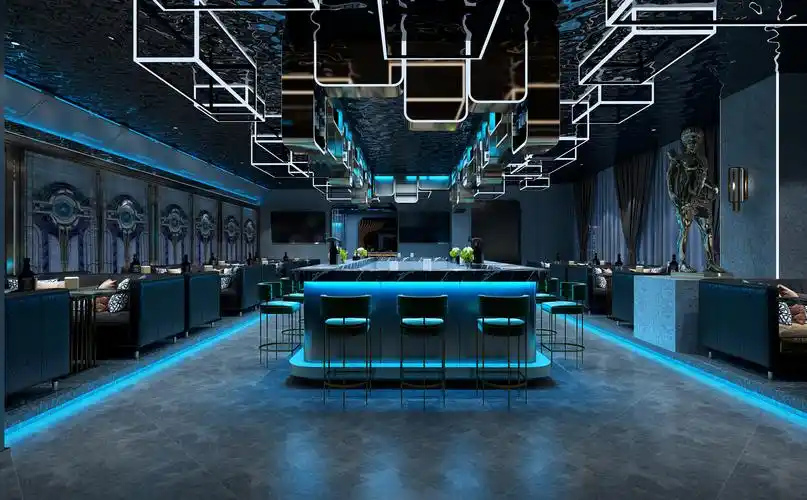 酒吧功能,集就餐与休闲为一体大量运用电竞蓝灯带呼应主题让客户沉浸