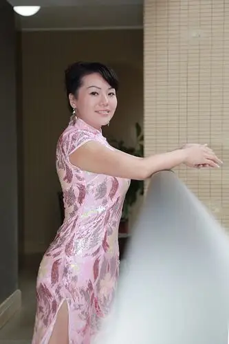 闪光织锦缎的旗袍美女