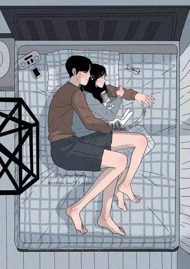 一个韩国插画师画出的一对小情侣的恋爱日常.