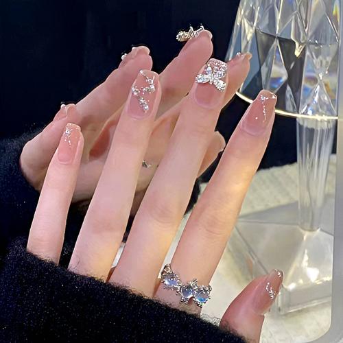 穿戴甲2023年新款手作定制拍婚纱照高级感小众显白指甲贴片蝴蝶结