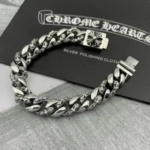 欧凯伦925银ch克罗心个性十字花手链男女欧美复古十字架泰银手链10mm