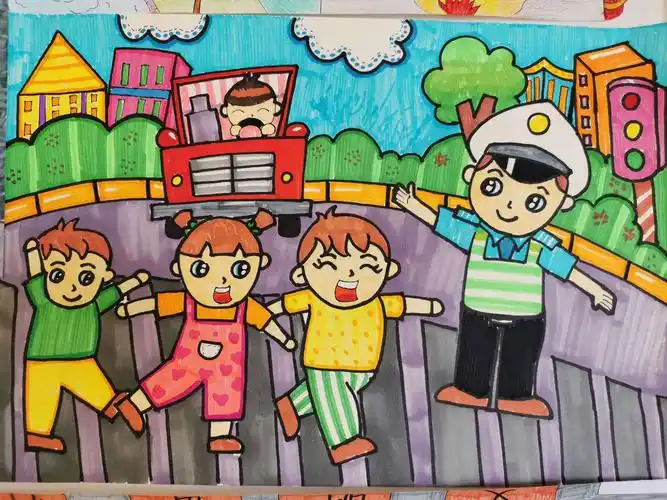 绿灯行的交通法规,使幼儿明白过马路时要走斑马线