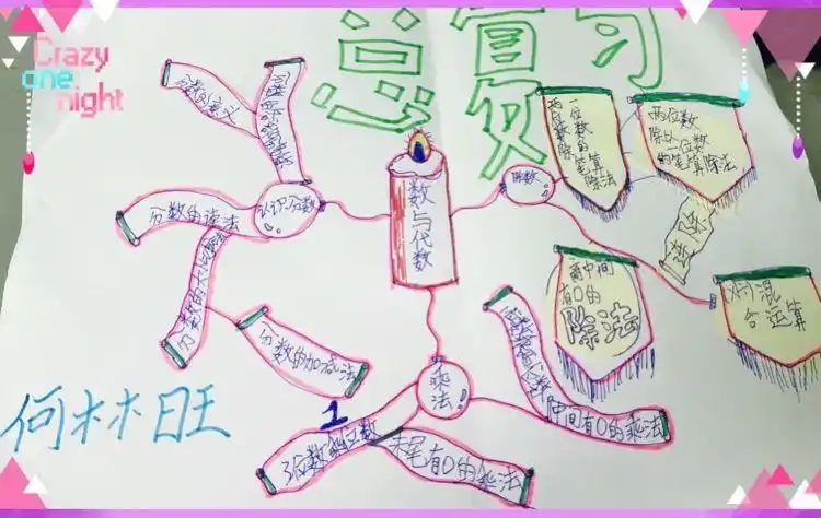 三(8)班孩子整理复习(数与代数)的思维导图