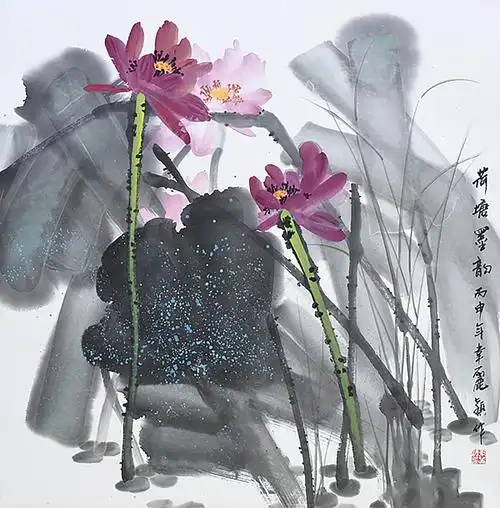 荷塘墨韵 _纸本水墨_国画_宝甄网