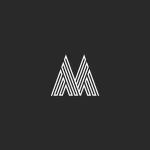 字母 m 标志时髦初始样机,薄断的线会标装饰 线性的黑色和白色设计