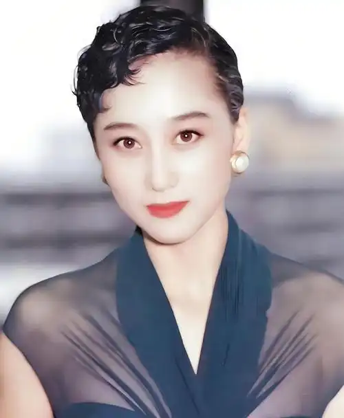 李连杰妻子利智,黑色网纱上衣,短发造型,美丽有气质