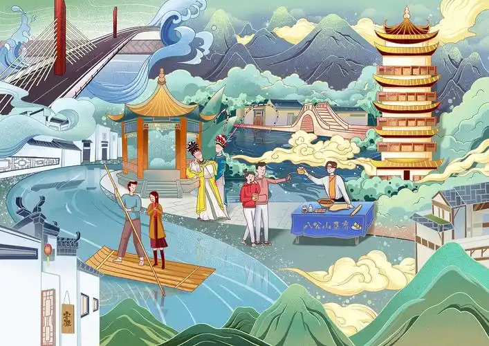 安徽省乡村文旅插画设计《游皖》