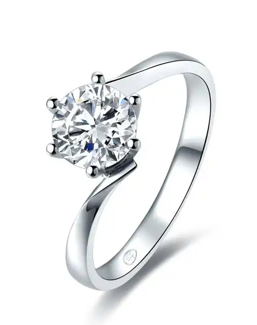 周六福22分18k金h色扭臂经典六爪钻戒