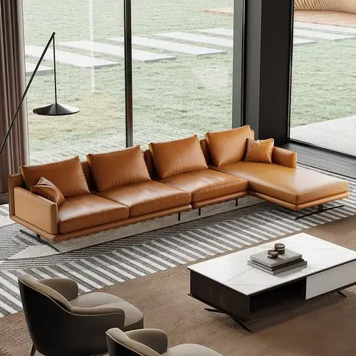 意式极简真皮沙发进口纳帕皮超深坐乳胶棕色sofa皮艺沙发