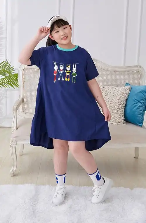 儿童夏季中长款纯棉短袖t恤裙子胖女童宽松上衣中大童夏装肥胖女 - 17