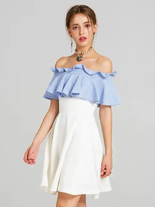 一字领荷叶边礼服