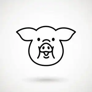 标志小猪脸与微笑的轮廓风格. 卡通猪头图标微笑. 中国新年2019生肖.