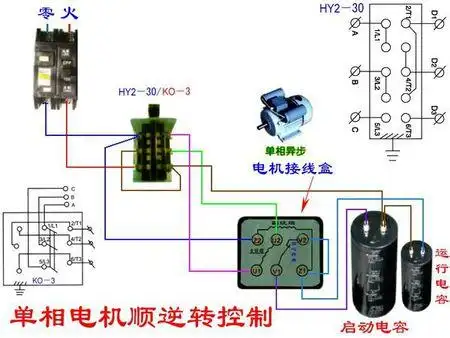 展开全部   单相双电容电动机正反转及正反装开关接线图: 向左转  向