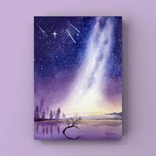 水彩星空附过程图文字