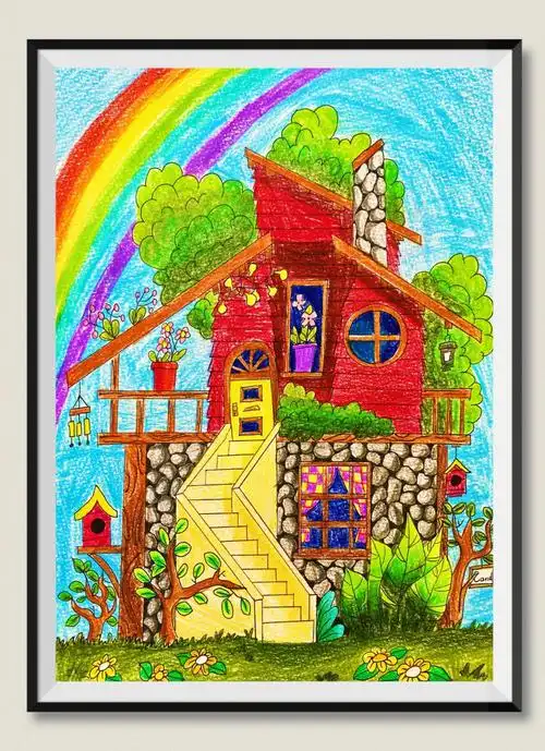 少儿创意美术一年级彩铅入门建筑系列