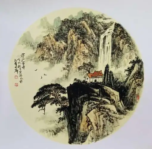 尹延水山水画作品(圆卡纸)