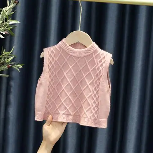 女童马甲春秋外穿坎肩新款儿童麻花毛衣婴儿宝宝针织背心潮款洋气