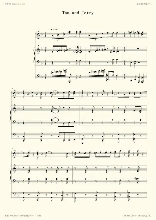 《猫和老鼠片头曲,钢琴谱》henry mancini(五线谱 钢琴曲 指法)-弹吧