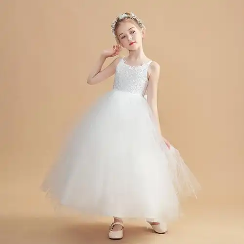 跨境外贸欧美儿童婚纱礼服蕾丝花童裙演出主持生日女