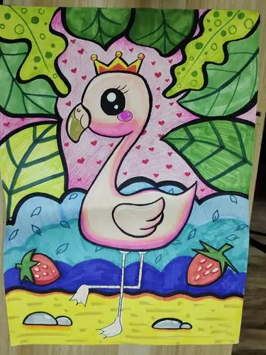 水彩笔之火烈鸟宝宝