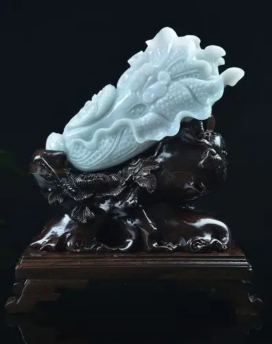 精雕翡翠百财聚来天然玉石白菜摆件