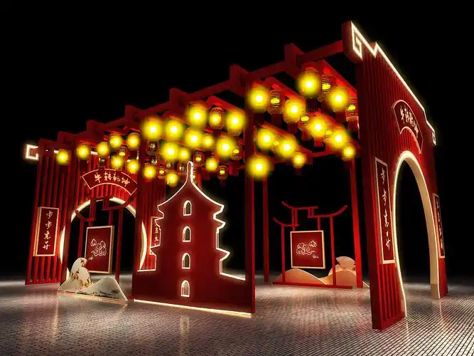 3d设计效果图742021年春节新中式dp美陈拍照打卡点设计