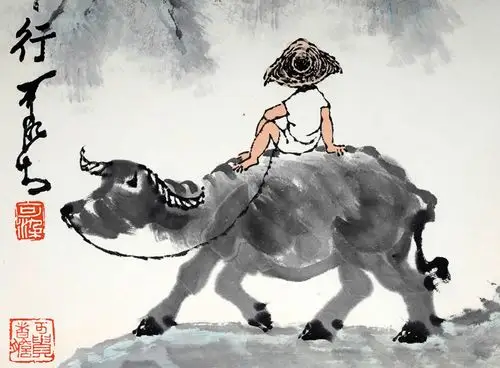 李可染 牧童牛背画中行