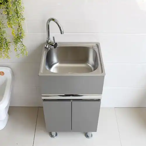 304不锈钢洗衣柜组合阳台洗衣池带搓板简约小户型洗菜台盆落地柜wm