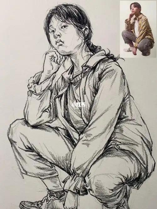 干货速写蹲姿小女孩下