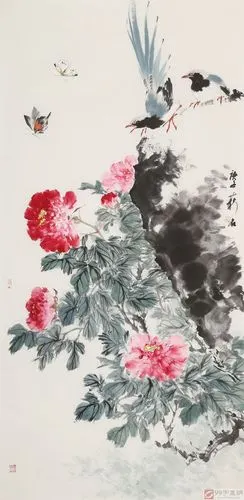 陈薪名四尺花开富贵中美协会员第六届全国花鸟画展金奖获得者