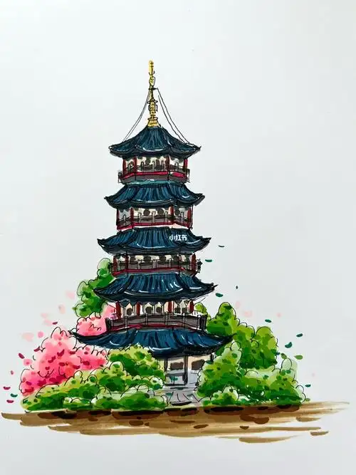 马克笔主题雷峰塔