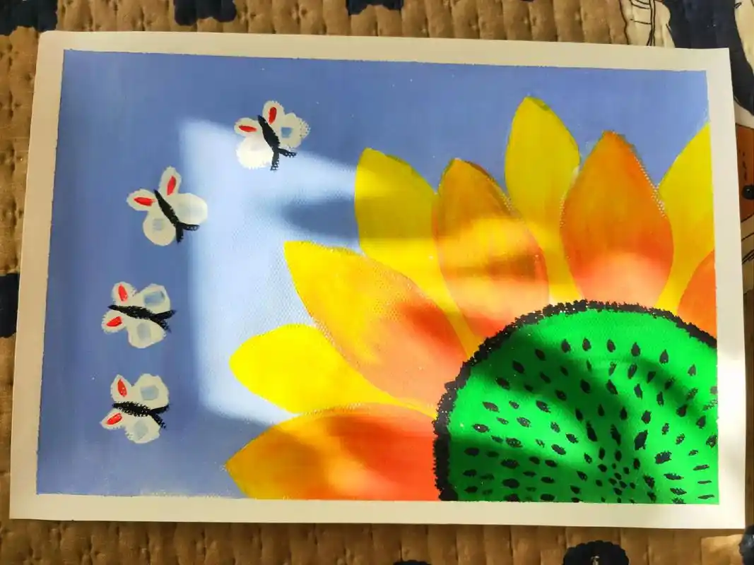 《蝴蝶和向日葵》小芙蝶:你好香呀!这幅作品适合幼儿园中大班 - 抖音