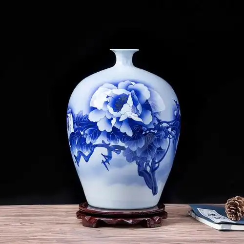 艺锦蓝 景德镇陶瓷器花瓶手绘青花器现代中式客厅书房玄关工艺摆件