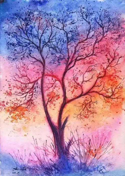 春夏秋冬对比水彩画春夏秋冬的水粉画