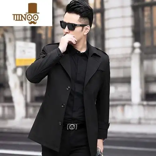 yanxu风衣短款男士翻领商务休闲单排扣大衣英伦风中青年装夹克外套