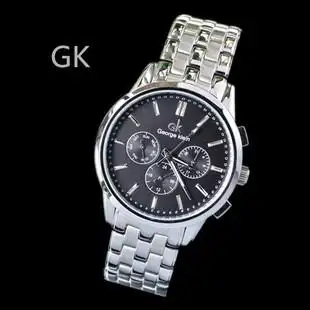 正品韩国gk手表6针三眼多功能星期日历防水钢带商务男士手表20273